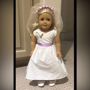 American Girl Doll in White wedding Dress with Purple Sash - Kids Toys